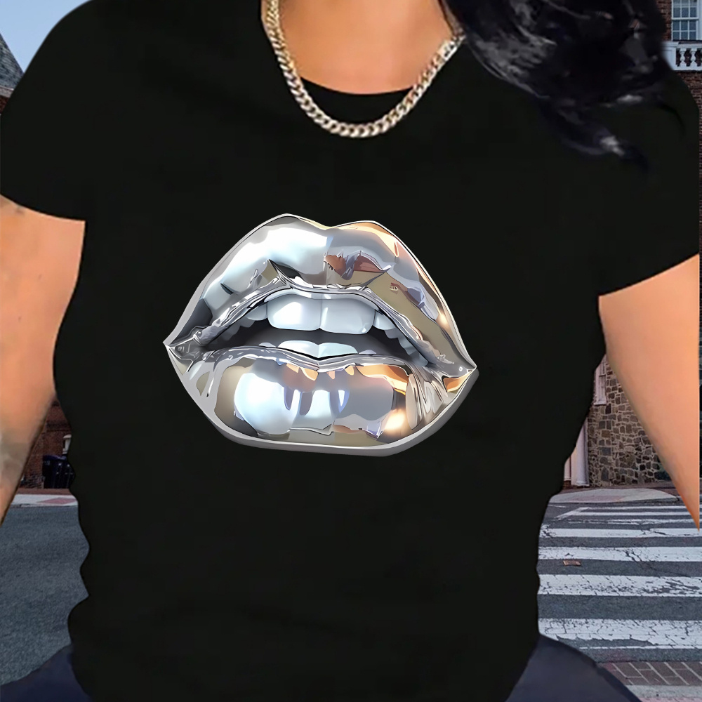 Chic Lip Print Women's T-shirt - Casual Crew Neck, Short Sleeve, Comfortable Summer Top
Chic Lip Print Women's T-shirt - Casual Crew Neck, Short Sleeve, Comfortable Summer Top