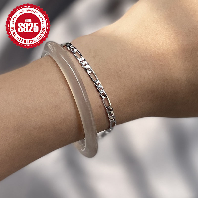Sterling Silver S925 3.3mm Link Bracelet - Platinum Plated, Simple Hip Hop Style, Unisex Fashion Accessory For Everyday & Party - Setting, All Compatible, 2.8g
Sterling Silver S925 3.3mm Link Bracelet - Platinum Plated, Simple Hip Hop Style, Unisex Fashion Accessory For Everyday & Party - Setting, All Compatible, 2.8g