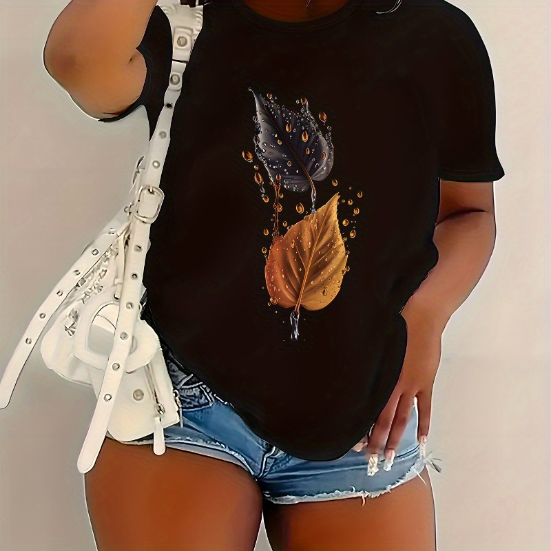 Plus Size Leaf Print T-shirt, Casual Crew Neck Short Sleeve Top For , Women's Plus Size Clothing
Plus Size Leaf Print T-shirt, Casual Crew Neck Short Sleeve Top For , Women's Plus Size Clothing