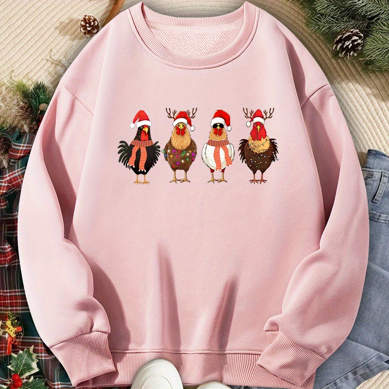 Christmas Chicken Print Sweatshirt, Crew Neck Casual Long Sleeve Sweatshirt, Women's Clothing
Christmas Chicken Print Sweatshirt, Crew Neck Casual Long Sleeve Sweatshirt, Women's Clothing