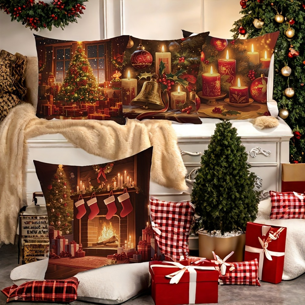 4pcs Christmas Throw Pillow Set - Cozy Polyester, Zippered, Machine Washable - Vintage Style Featuring Holiday Trees & Candles - Living Room & Bedroom Decor
4pcs Christmas Throw Pillow Set - Cozy Polyester, Zippered, Machine Washable - Vintage Style Featuring Holiday Trees & Candles - Living Room & Bedroom Decor