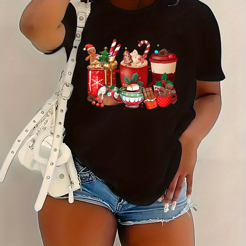 Women's Plus Size Christmas Graphic Print T-shirt, Short Sleeve Crew Neck Casual Top, Knitted Stretch Fabric, Round Neck, Polyester, All Seasons, Casual Style, Pullover Fit
Women's Plus Size Christmas Graphic Print T-shirt, Short Sleeve Crew Neck Casual Top, Knitted Stretch Fabric, Round Neck, Polyester, All Seasons, Casual Style, Pullover Fit