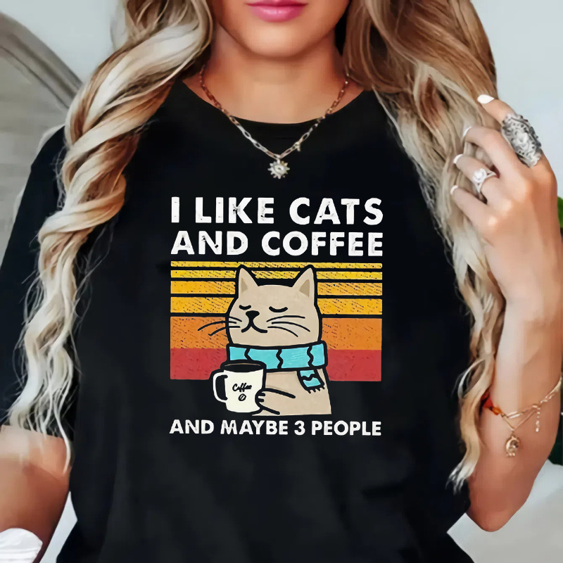 Plus Size Women's Cat And Coffee Graphic T-shirt - Short Sleeve, Crew Neck, Polyester Knit Fabric With Elastane, Casual Pullover Top With Geometric Pattern, Spring/summer Collection
Plus Size Women's Cat And Coffee Graphic T-shirt - Short Sleeve, Crew Neck, Polyester Knit Fabric With Elastane, Casual Pullover Top With Geometric Pattern, Spring/summer Collection