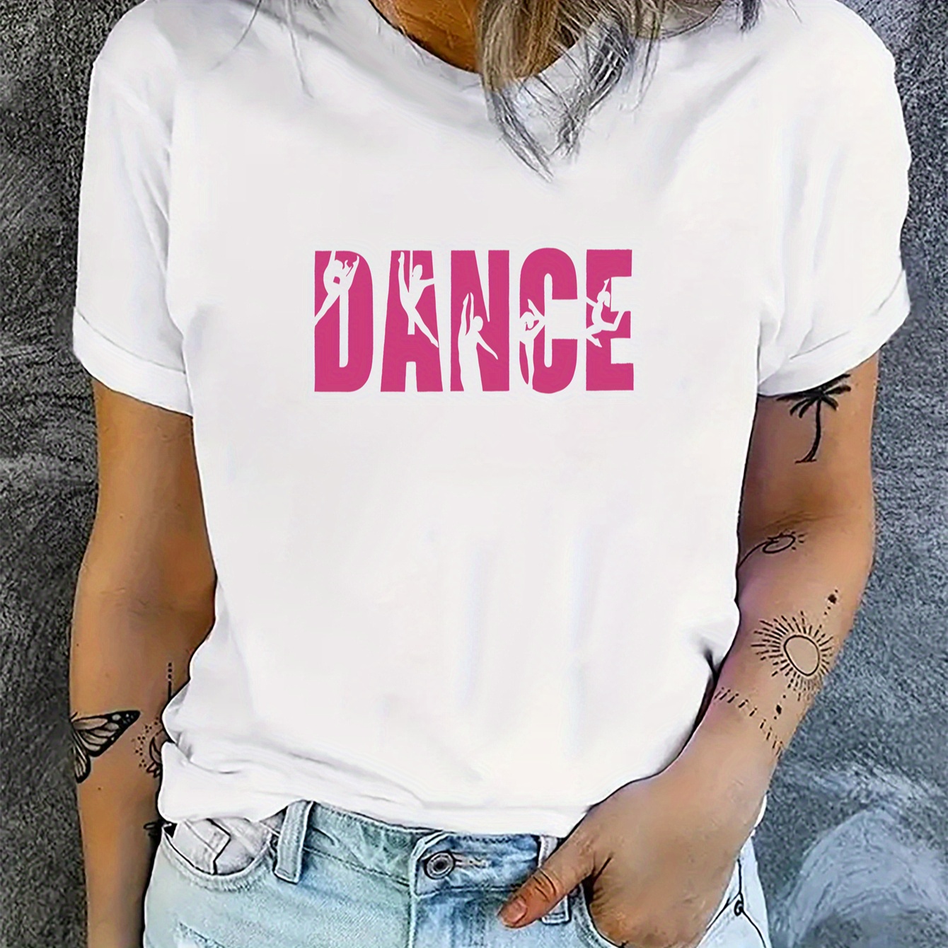 Dance Print Women' Casual Sport T-shirt, Knit Polyester Fabric With Spandex, Crew Neck, Medium Stretch, Top
Dance Print Women' Casual Sport T-shirt, Knit Polyester Fabric With Spandex, Crew Neck, Medium Stretch, Top
