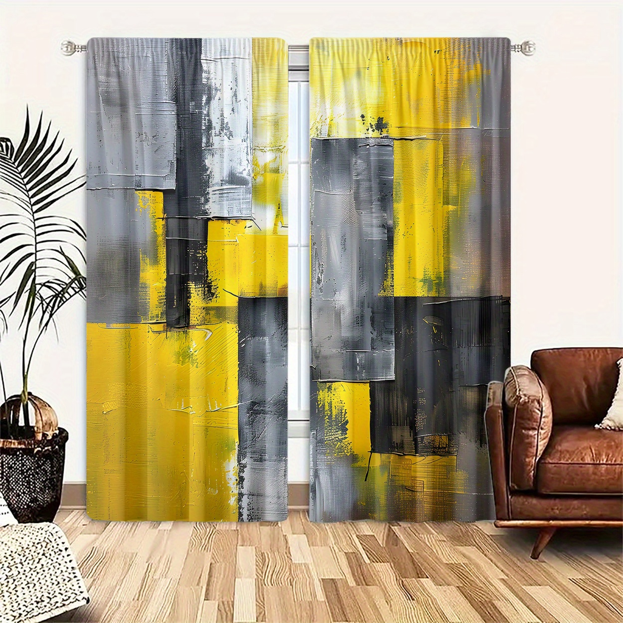 2pcs Set Yellow & Gray Artistic Print Curtains - Light Filtering, Rod For Bedroom, Living Room, Office Decor - Polyester, Machine Washable, Curtains For Living Room
2pcs Set Yellow & Gray Artistic Print Curtains - Light Filtering, Rod For Bedroom, Living Room, Office Decor - Polyester, Machine Washable, Curtains For Living Room