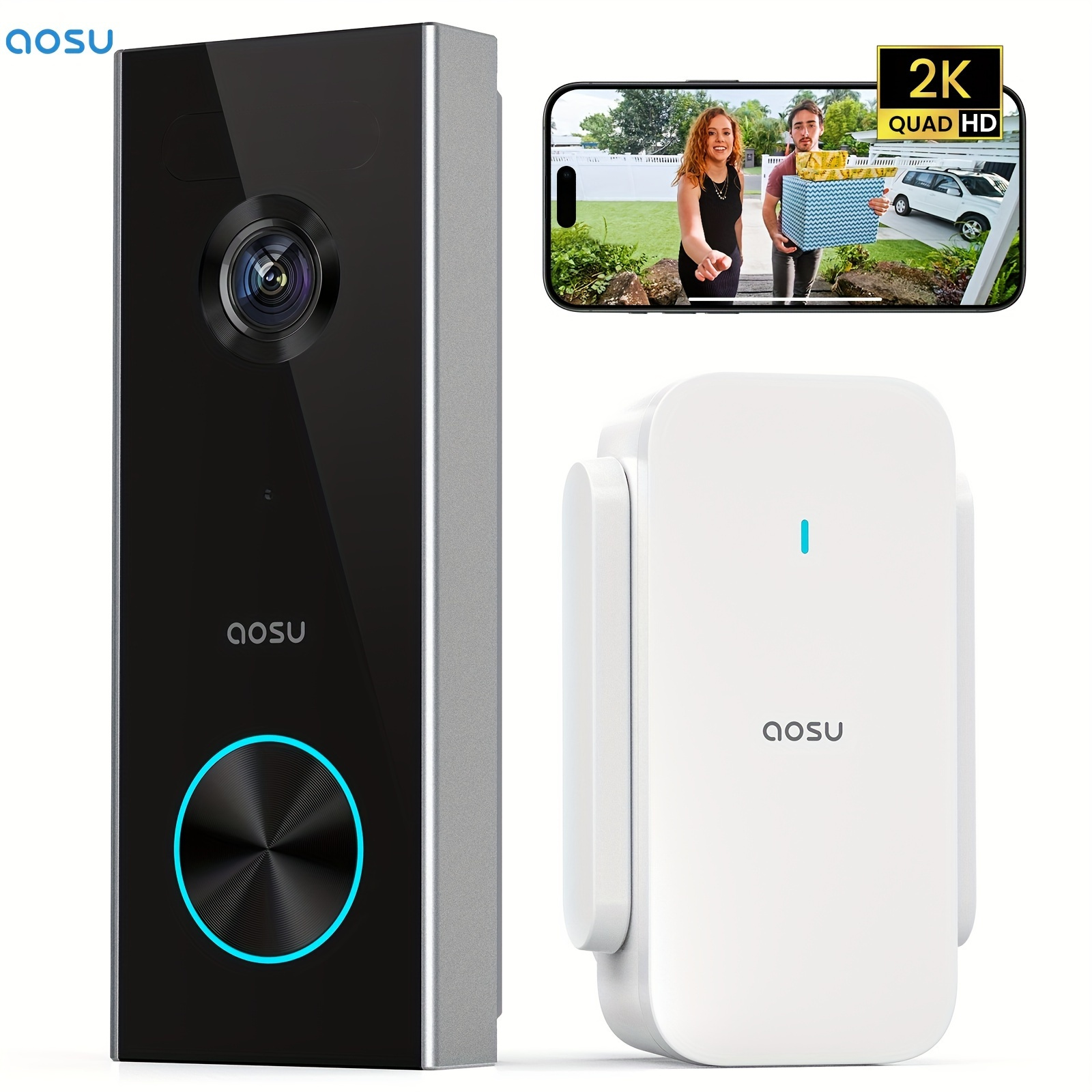 Aosu 2k Wireless Doorbell Camera With Chime, No Monthly Fee, 180-day Wi-fi Video Doorbell With Pir Motion Detection, Ir Night Vision, 2-way Audio, Work With & Assistant
Aosu 2k Wireless Doorbell Camera With Chime, No Monthly Fee, 180-day Wi-fi Video Doorbell With Pir Motion Detection, Ir Night Vision, 2-way Audio, Work With & Assistant
