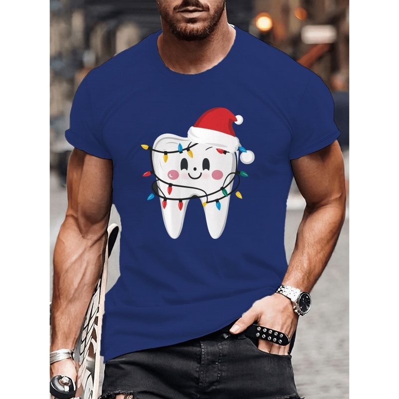 Tooth With Christmas Lights Print Tee Shirt, Men's Tees, Casual Short Sleeve T-shirt For Summer
Tooth With Christmas Lights Print Tee Shirt, Men's Tees, Casual Short Sleeve T-shirt For Summer