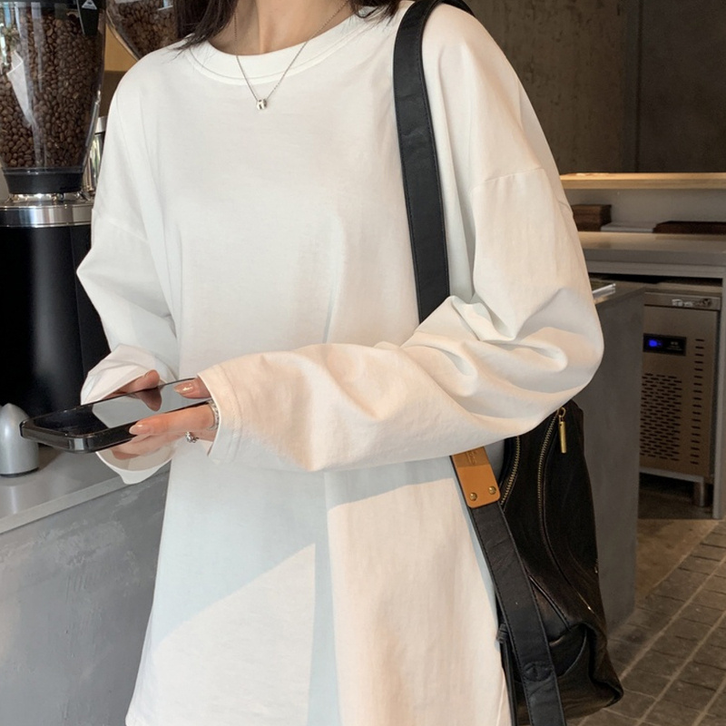 Chic White Cotton Long-sleeve T-shirt For Women - Casual, With Crew Neck, Spring & Fall
Chic White Cotton Long-sleeve T-shirt For Women - Casual, With Crew Neck, Spring & Fall