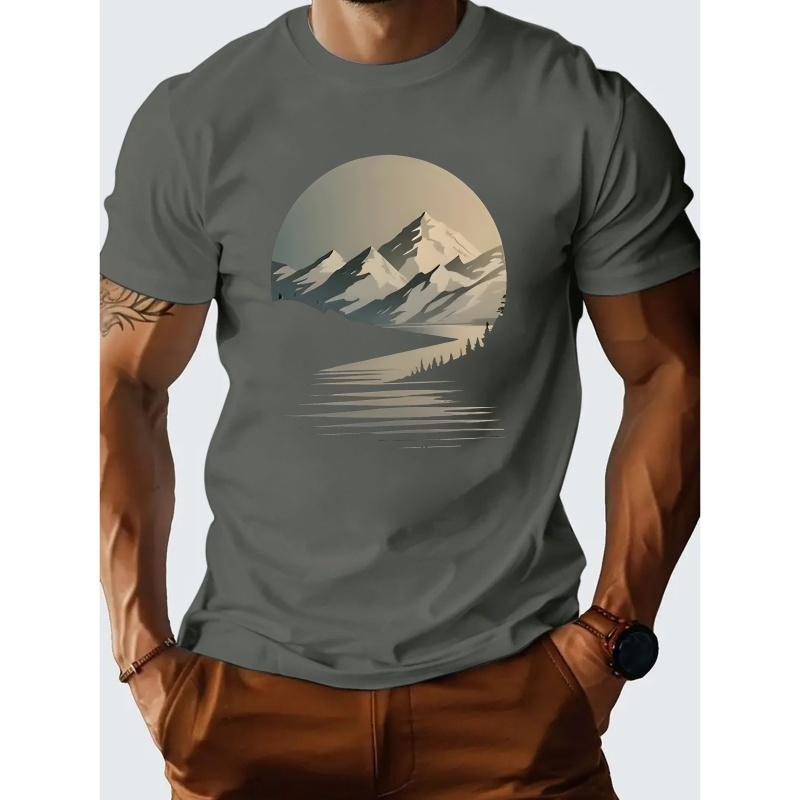 Cotton Short-sleeved T-shirt For Men And Teens - Casual Mountain Print, Knit Fabric, Round Neck, Regular Fit, 100% Cotton, Trendy , Top For Summer
Cotton Short-sleeved T-shirt For Men And Teens - Casual Mountain Print, Knit Fabric, Round Neck, Regular Fit, 100% Cotton, Trendy , Top For Summer