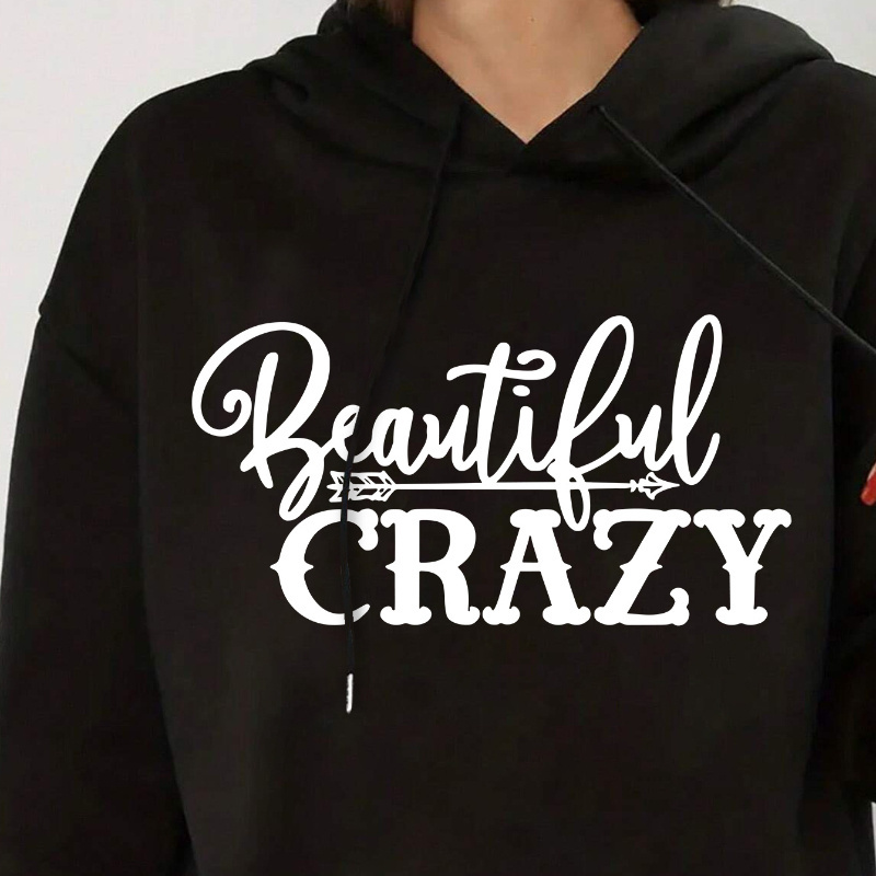 Women's Plus Size Hoodie Sweatshirt With "beautiful Crazy" Letter Print, Casual Polyester Hoodie With Drawstring, Knit Fabric, Unisex Pullover For Fall/winter
Women's Plus Size Hoodie Sweatshirt With "beautiful Crazy" Letter Print, Casual Polyester Hoodie With Drawstring, Knit Fabric, Unisex Pullover For Fall/winter