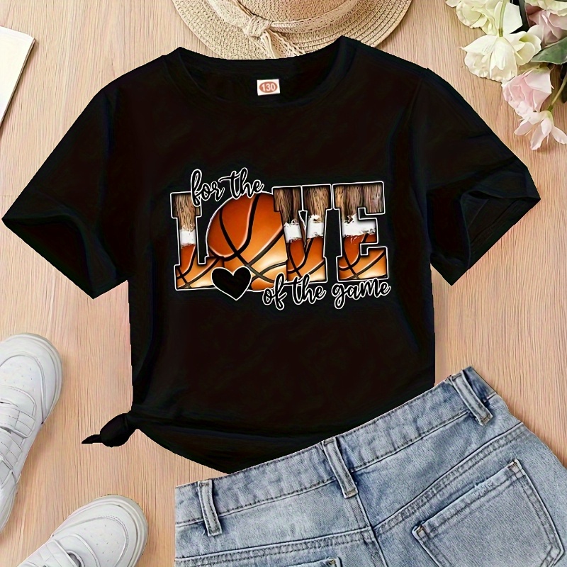 Love Basketball Print Girl's Cute T-shirt, Kids Casual Short Sleeve Crew Neck Top Summer
Love Basketball Print Girl's Cute T-shirt, Kids Casual Short Sleeve Crew Neck Top Summer