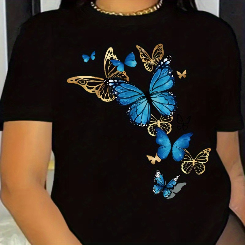 Butterfly Print Round Neck T-shirt, Spring And Summer Casual Short Sleeved T-shirt, Women's Clothing
Butterfly Print Round Neck T-shirt, Spring And Summer Casual Short Sleeved T-shirt, Women's Clothing