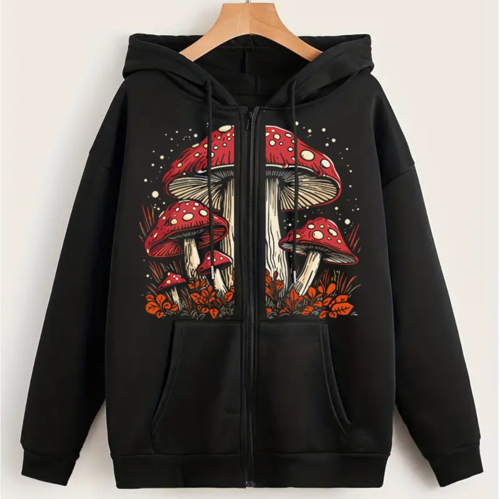 Women's Casual Mushroom Print Hoodie - Zip-up, Long Sleeve With Pockets, Polyester , Machine Washable - Fall/winter
Women's Casual Mushroom Print Hoodie - Zip-up, Long Sleeve With Pockets, Polyester , Machine Washable - Fall/winter