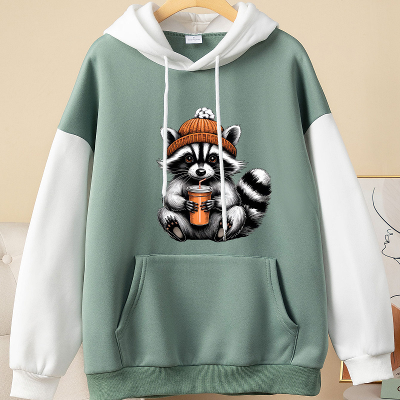 Casual Polyester Hoodie With Animal Print - Knitted Fabric, 100% Polyester, Fall/winter Hooded Sweatshirt With Unique Raccoon Graphic, Design - Women' Outerwear
Casual Polyester Hoodie With Animal Print - Knitted Fabric, 100% Polyester, Fall/winter Hooded Sweatshirt With Unique Raccoon Graphic, Design - Women' Outerwear