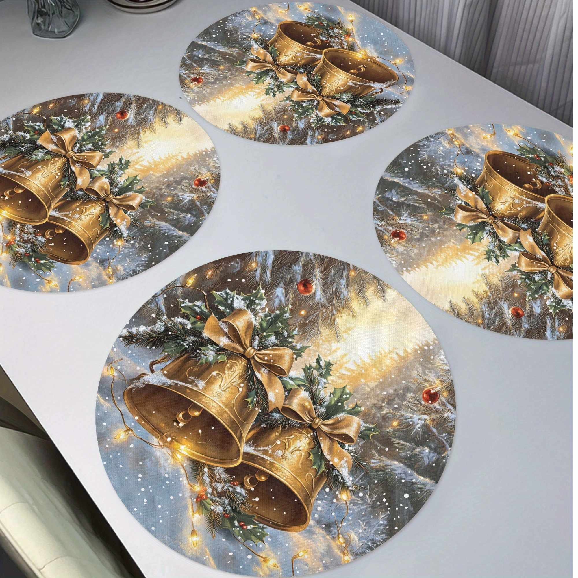 4pcs Set Festive Christmas Placemats - & Bells Design, Non-slip, Heat Resistant, Washable Table Mats For Holiday Dining & Kitchen Decor, Christmas, Placemats, Non-slip, Heat Resistant, Christmas Decor
4pcs Set Festive Christmas Placemats - & Bells Design, Non-slip, Heat Resistant, Washable Table Mats For Holiday Dining & Kitchen Decor, Christmas, Placemats, Non-slip, Heat Resistant, Christmas Decor