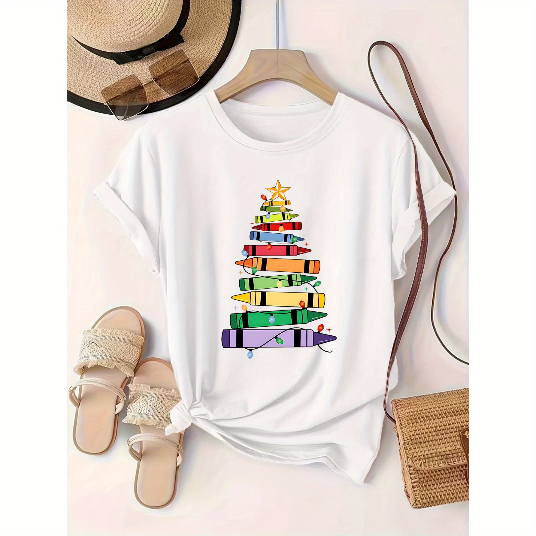 Women's Christmas Tree Graphic Tee - Casual Crew Neck, Short Sleeve, Stretchy Polyester , Machine Washable
Women's Christmas Tree Graphic Tee - Casual Crew Neck, Short Sleeve, Stretchy Polyester , Machine Washable