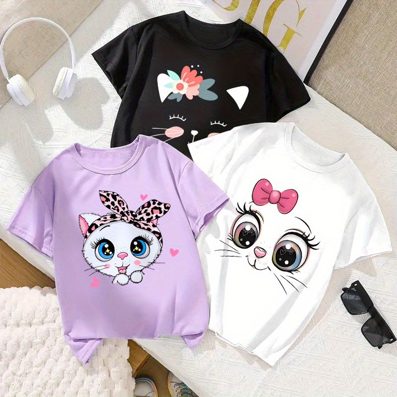 Adorable Cartoon Animal Print Girls' T-shirts - 3pcs, Soft Cotton , Short Sleeve, Crew Neck - Spring/summer
Adorable Cartoon Animal Print Girls' T-shirts - 3pcs, Soft Cotton , Short Sleeve, Crew Neck - Spring/summer
