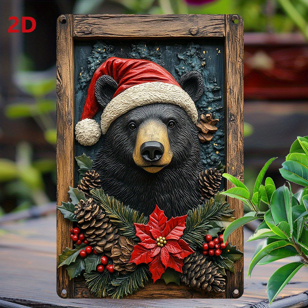 Aluminum Wall Art Decor Set - Christmas Black Bear With Santa Hat, Waterproof For Indoor & Outdoor Use, Decoration For Home & Garden - 1 Piece, 8x12 Inch
Aluminum Wall Art Decor Set - Christmas Black Bear With Santa Hat, Waterproof For Indoor & Outdoor Use, Decoration For Home & Garden - 1 Piece, 8x12 Inch