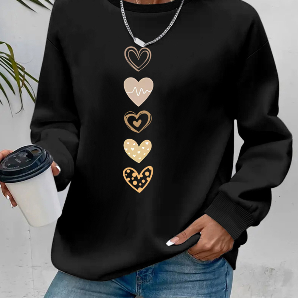 Women's Cartoon Irregular Heart Print Round Neck Sweatshirt, Cozy Knitted Polyester Casual Sports Hoodie, Spring/autumn Fashion Pullover For Adults
Women's Cartoon Irregular Heart Print Round Neck Sweatshirt, Cozy Knitted Polyester Casual Sports Hoodie, Spring/autumn Fashion Pullover For Adults