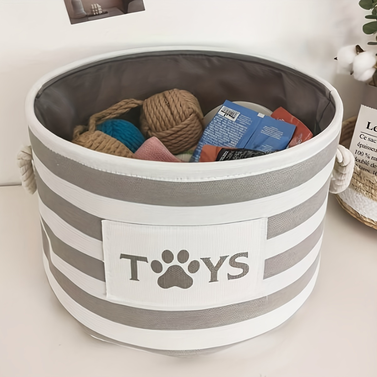 A Foldable Striped Pet Toy Basket, Dog Toy Braided Rope With Storage Box Handle, Pet Storage Box Suitable For Dog Toys And Accessories
A Foldable Striped Pet Toy Basket, Dog Toy Braided Rope With Storage Box Handle, Pet Storage Box Suitable For Dog Toys And Accessories