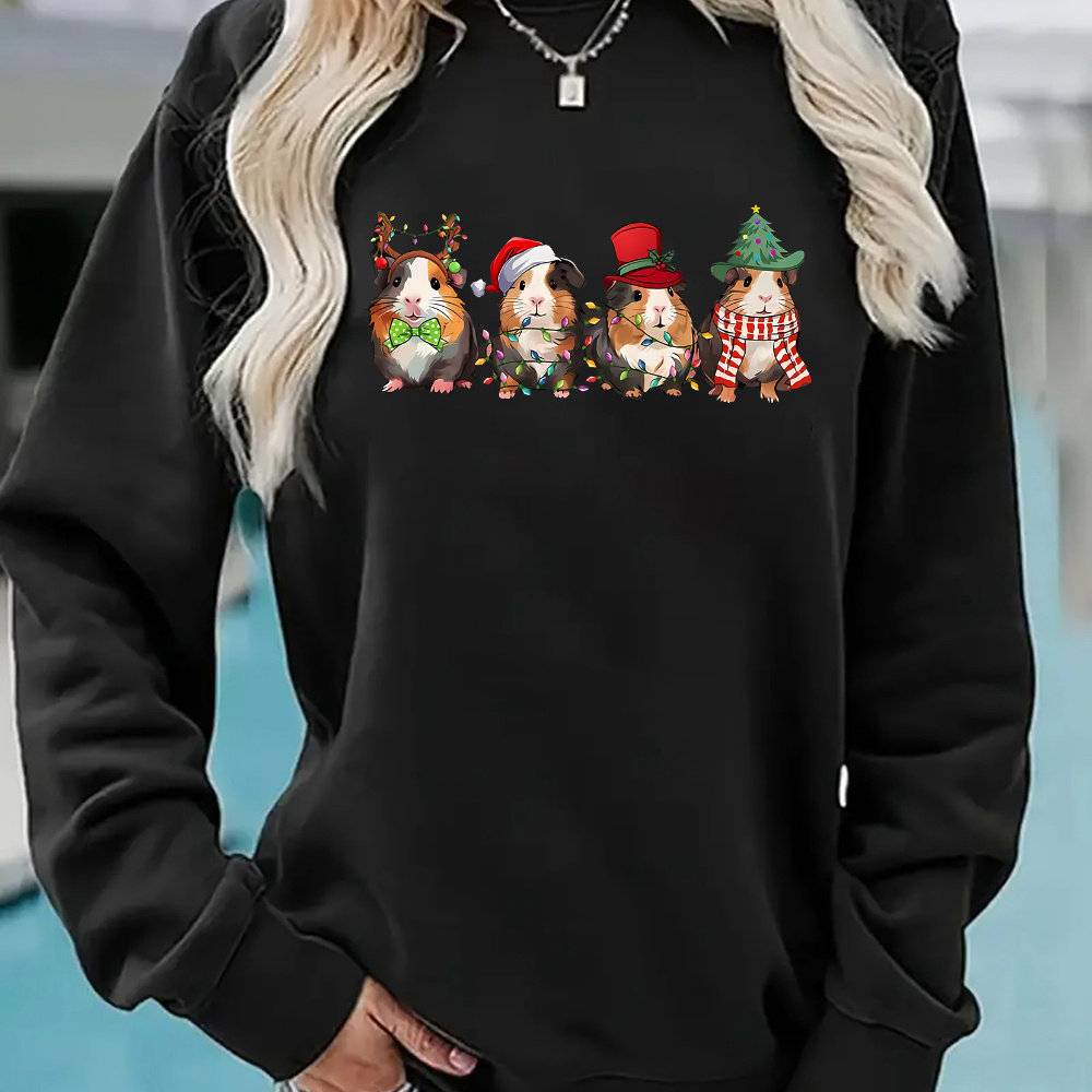 Women's Casual Crew Neck Pullover Sweatshirt With Christmas Hamster Print, 100% Polyester Knit Fabric, Long Sleeve For All
Women's Casual Crew Neck Pullover Sweatshirt With Christmas Hamster Print, 100% Polyester Knit Fabric, Long Sleeve For All