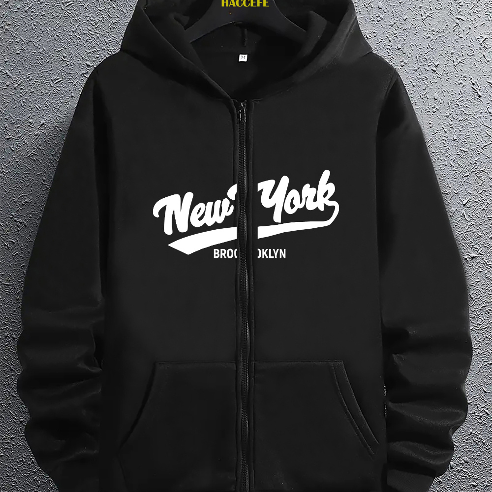 Men's Casual Zip-up Hoodie With Kangaroo Pocket - Trendy Letter Print, Long Sleeve, Loose Fit Pullover For Fall & Winter
Men's Casual Zip-up Hoodie With Kangaroo Pocket - Trendy Letter Print, Long Sleeve, Loose Fit Pullover For Fall & Winter