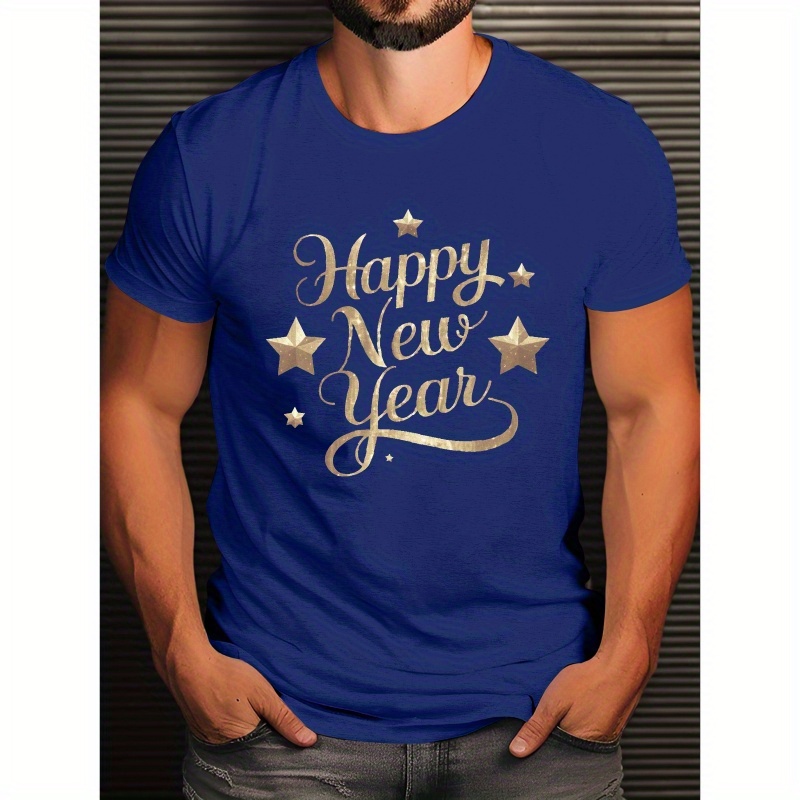 Happy New Year Men's T-shirt - Casual Crew Neck Polyester Tee With Geometric , Knit Fabric Regular Fit Short Sleeve Shirt For Summer
Happy New Year Men's T-shirt - Casual Crew Neck Polyester Tee With Geometric , Knit Fabric Regular Fit Short Sleeve Shirt For Summer