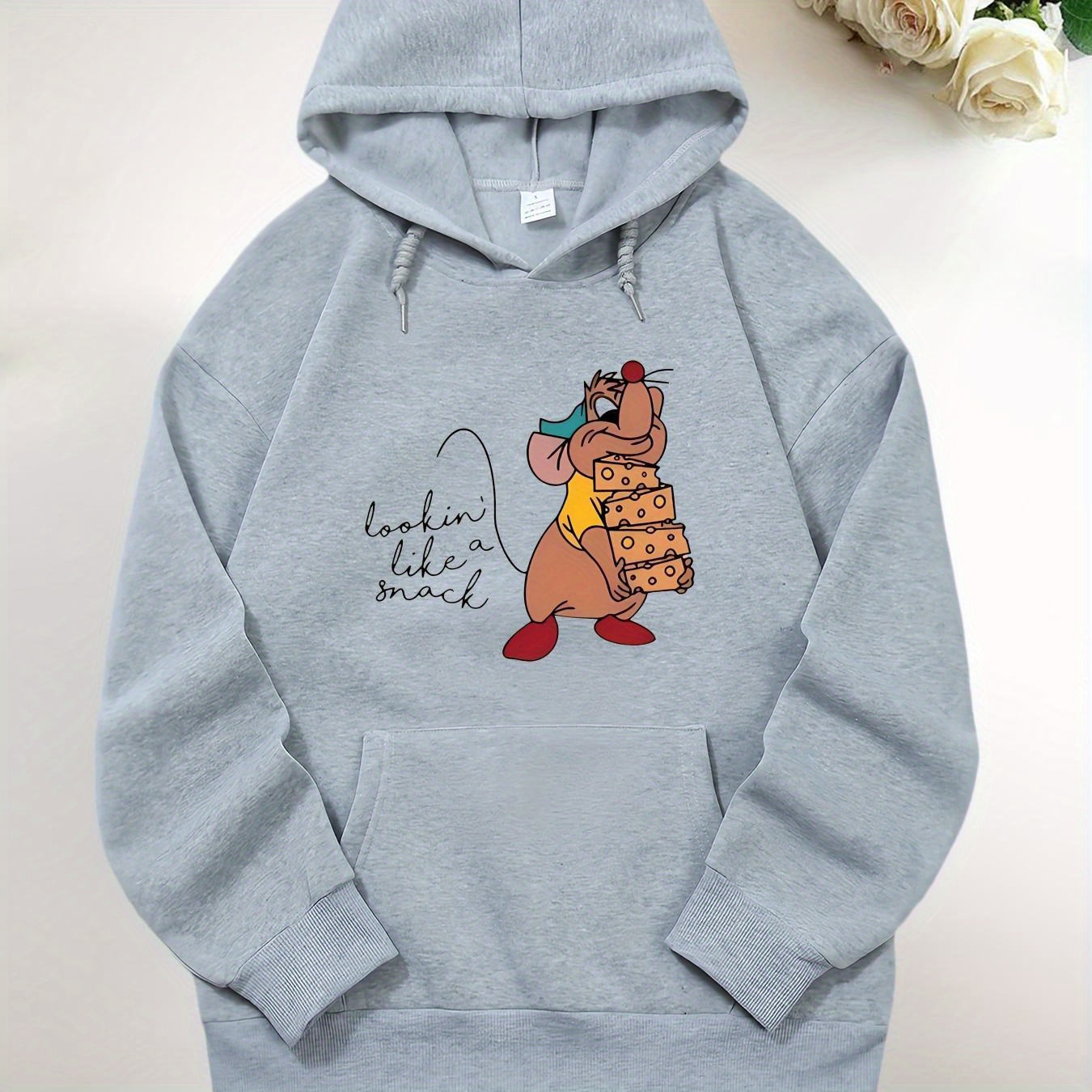 Cozy Cartoon Mouse Print Hoodie With Drawstring & Kangaroo Pocket - Casual Polyester Pullover For Women, Fall/winter
Cozy Cartoon Mouse Print Hoodie With Drawstring & Kangaroo Pocket - Casual Polyester Pullover For Women, Fall/winter