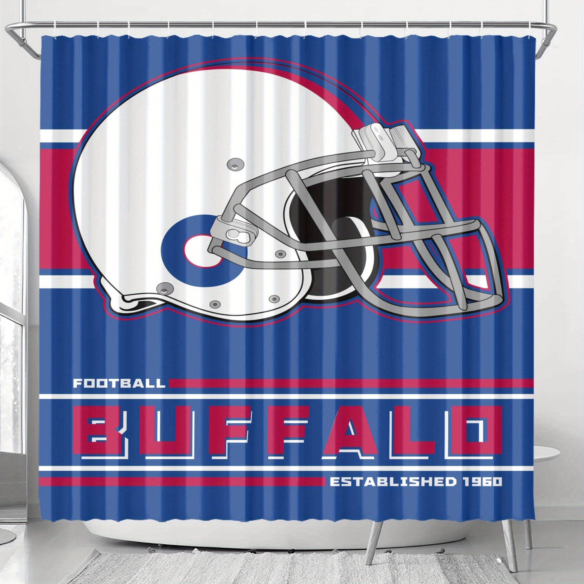 Buffalo Football Team Waterproof Shower Curtain With Hooks - Polyester, Machine Washable, Bathroom Decor
Buffalo Football Team Waterproof Shower Curtain With Hooks - Polyester, Machine Washable, Bathroom Decor
