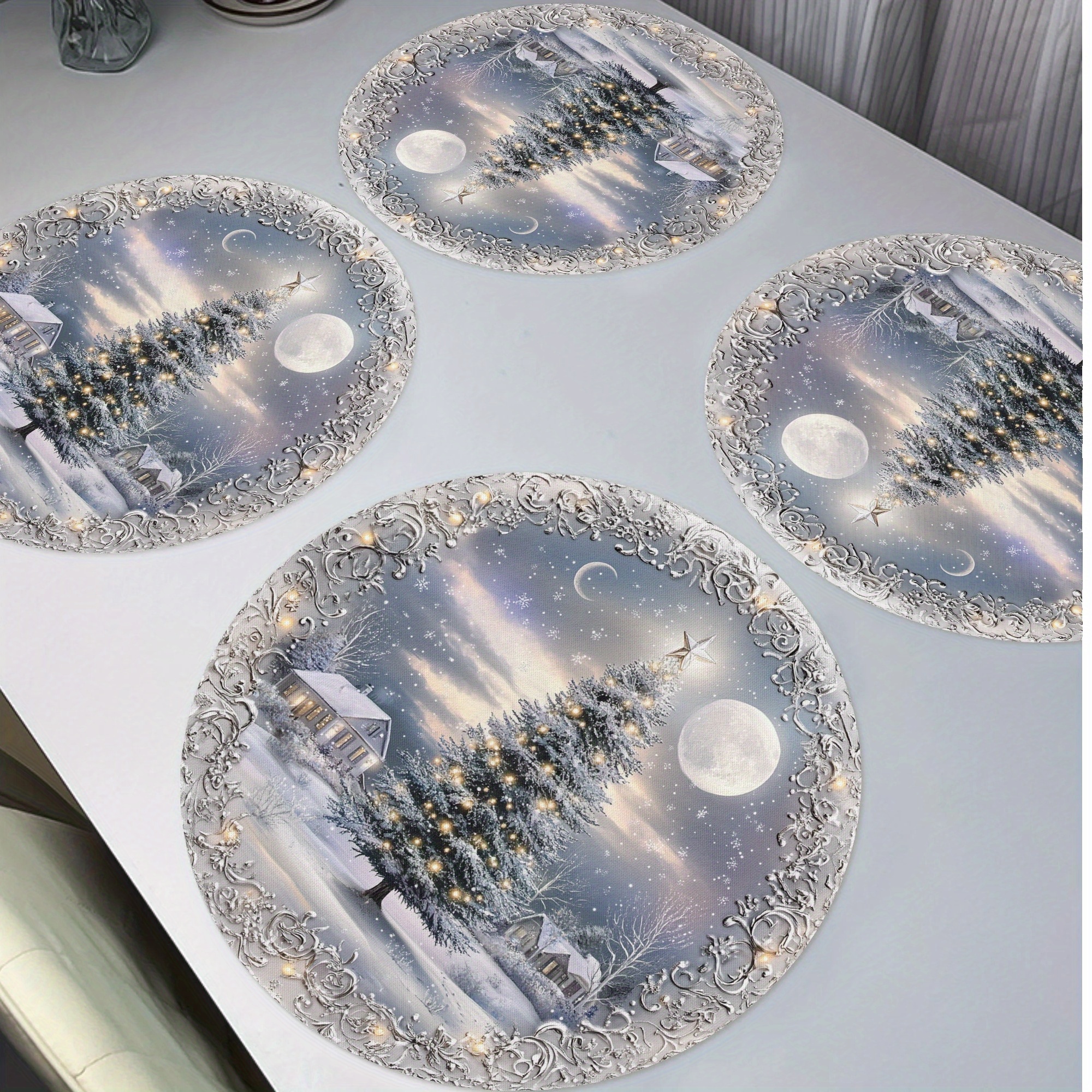 4pcs Set Vintage Christmas Tree & Placemats - 15" Round Polyester Table Mats For Holiday Dining & Kitchen Decor
4pcs Set Vintage Christmas Tree & Placemats - 15" Round Polyester Table Mats For Holiday Dining & Kitchen Decor
