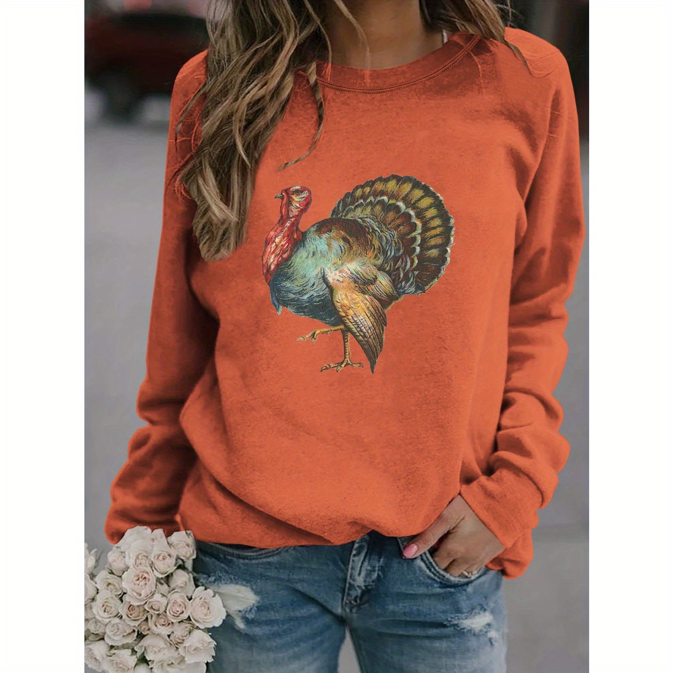 1pc Women's Casual Thanksgiving Turkey Print Sweatshirt, Polyester Round Neck Pullover, Knit Long Sleeve Top
1pc Women's Casual Thanksgiving Turkey Print Sweatshirt, Polyester Round Neck Pullover, Knit Long Sleeve Top