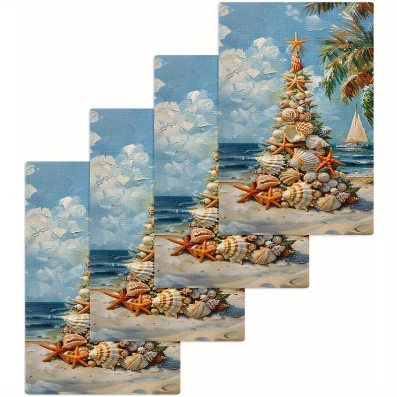 Modern 4-pack Beach-themed Polyester Kitchen Towels - 18x26 Inch, Super Dish Cloths, Machine Washable, Cartoon Nautical Christmas For Bathroom And Kitchen Decor
Modern 4-pack Beach-themed Polyester Kitchen Towels - 18x26 Inch, Super Dish Cloths, Machine Washable, Cartoon Nautical Christmas For Bathroom And Kitchen Decor