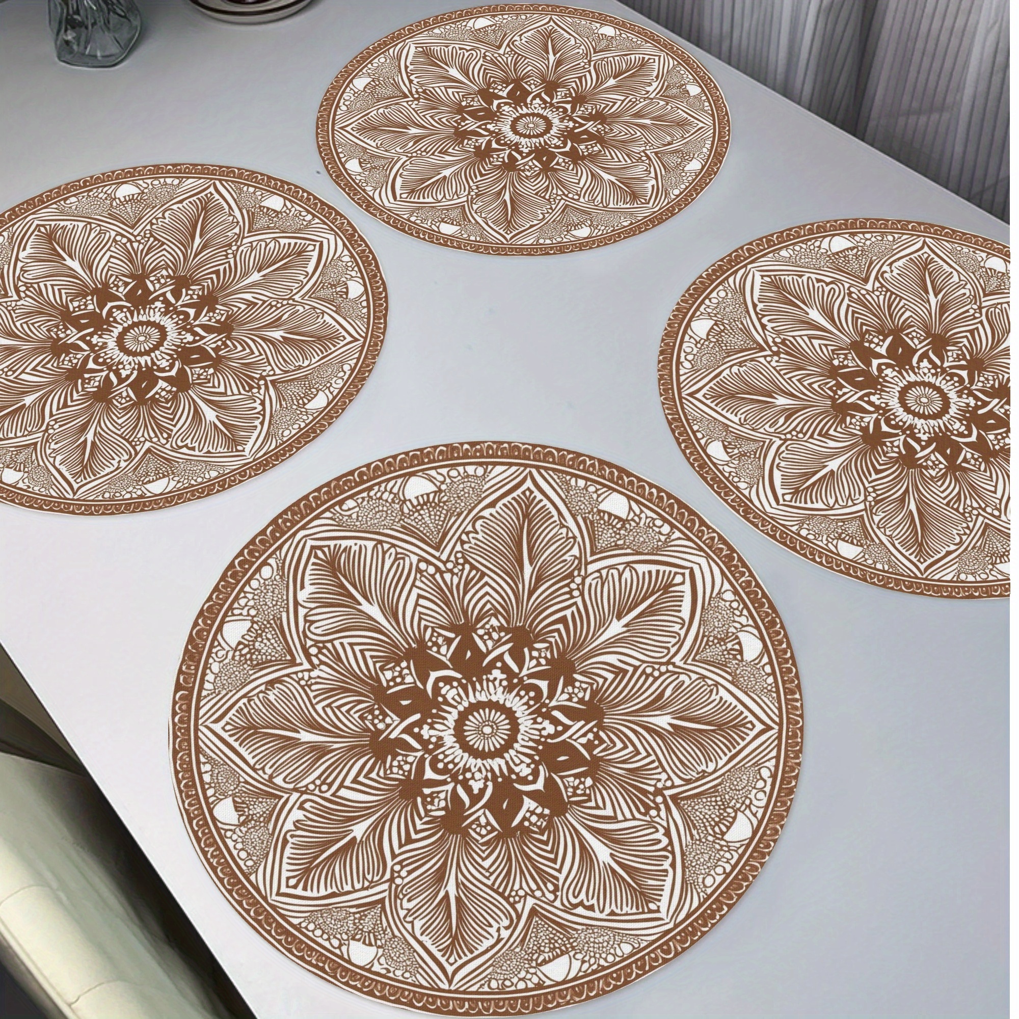4pcs Set & Design Round Placemats - Waterproof, Easy-clean Polyester Table Mats For Dining Room, Kitchen Decor
4pcs Set & Design Round Placemats - Waterproof, Easy-clean Polyester Table Mats For Dining Room, Kitchen Decor