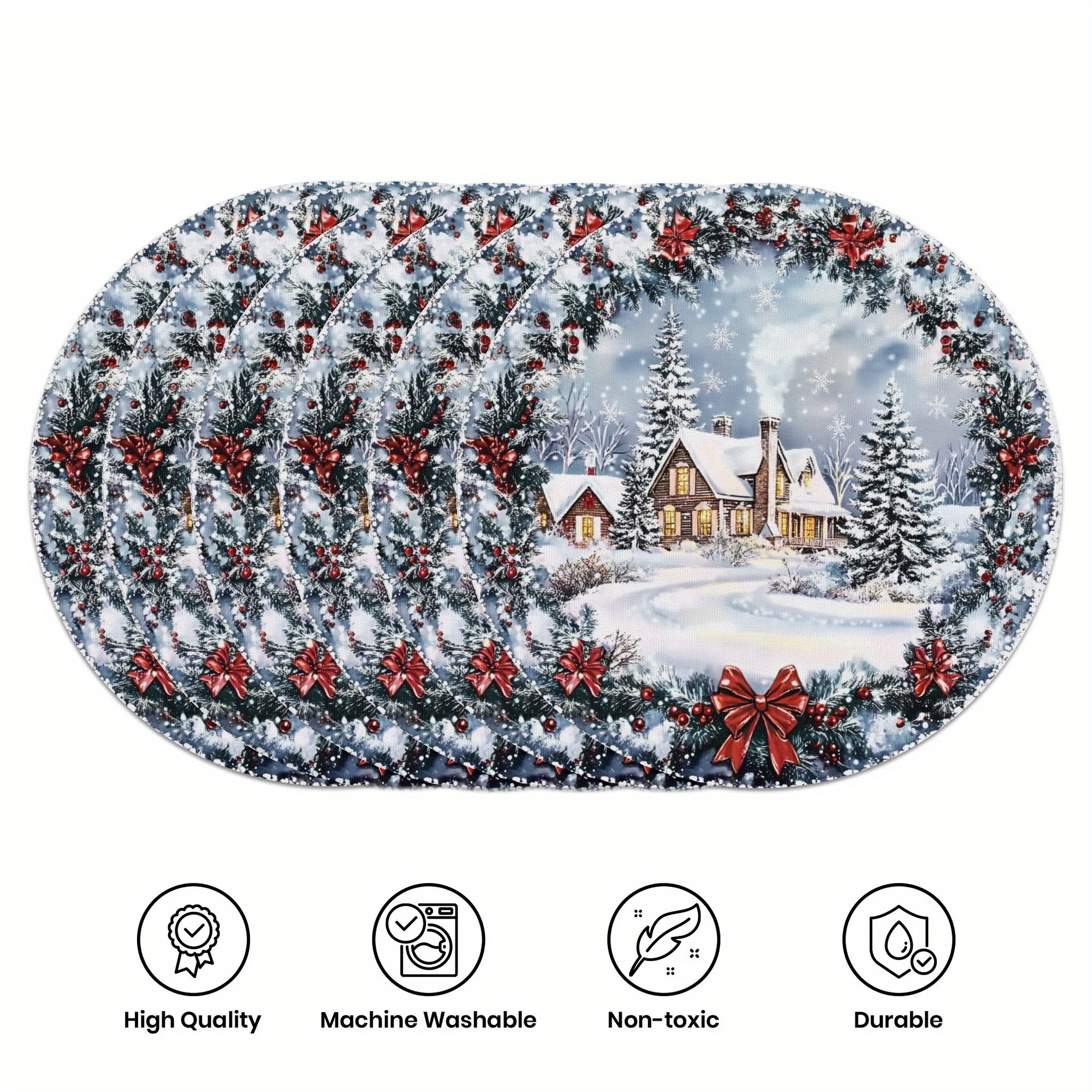 6pcs Christmas Wreath Placemats Set - 15" Round, Non-slip & Heat-resistant, Machine Washable Decor, Christmas Decor
6pcs Christmas Wreath Placemats Set - 15" Round, Non-slip & Heat-resistant, Machine Washable Decor, Christmas Decor