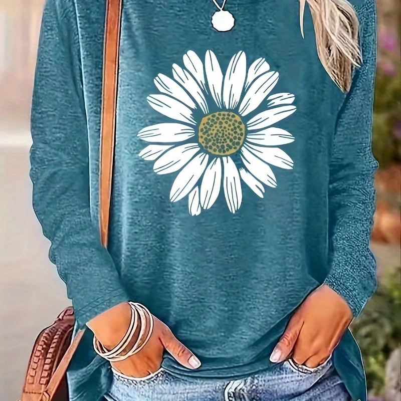 Women's T-shirt With Daisy Print - Comfortable Long Sleeved Round Neck - For Spring And Autumn Casual Wear
Women's T-shirt With Daisy Print - Comfortable Long Sleeved Round Neck - For Spring And Autumn Casual Wear