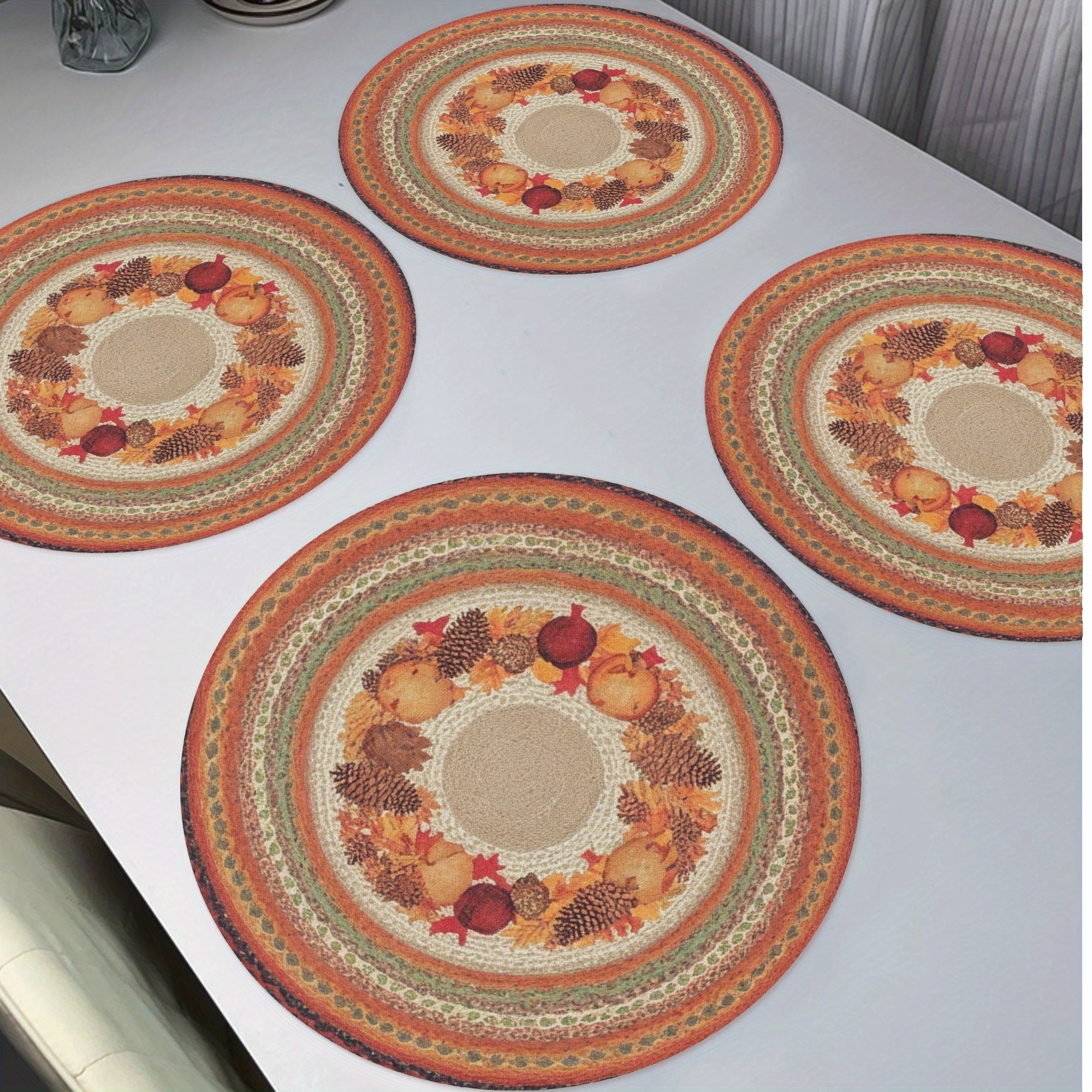 4pcs Vintage Placemats, Thanksgiving Harvest Autumn Seasonal Non-slip Washable Heat Resistant Table Mats 15" For Party Kitchen Dining Decoration, Thanksgiving
4pcs Vintage Placemats, Thanksgiving Harvest Autumn Seasonal Non-slip Washable Heat Resistant Table Mats 15" For Party Kitchen Dining Decoration, Thanksgiving
