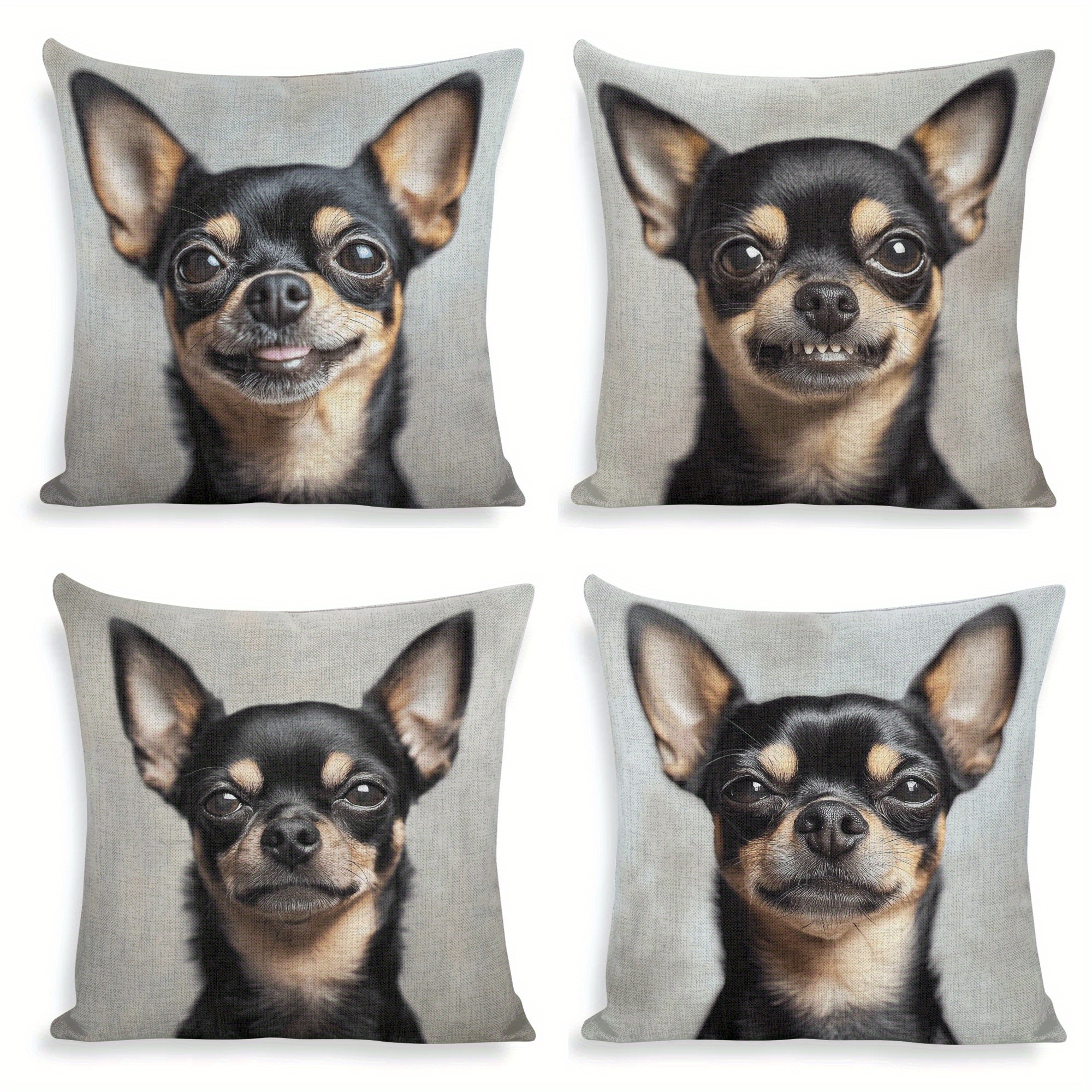 4pcs Chihuahua Throw Pillow Covers Set, Cute Animal Cushion Cases, Contemporary Painting Style, Polyester Woven Zippered Decorative Pillowcases For Home Sofa Bed Decor, Machine Washable, 18x18 Inches
4pcs Chihuahua Throw Pillow Covers Set, Cute Animal Cushion Cases, Contemporary Painting Style, Polyester Woven Zippered Decorative Pillowcases For Home Sofa Bed Decor, Machine Washable, 18x18 Inches