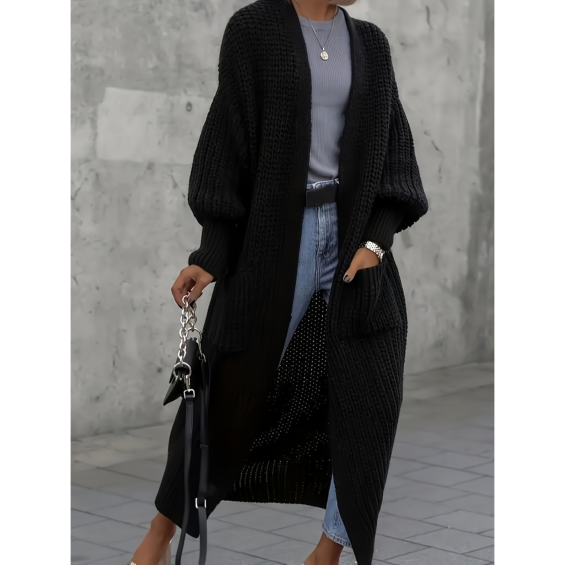 Women's Autumn And Winter Plus Size Fashion Casual Solid Color Lantern Sleeve Cardigan With Pockets
Women's Autumn And Winter Plus Size Fashion Casual Solid Color Lantern Sleeve Cardigan With Pockets