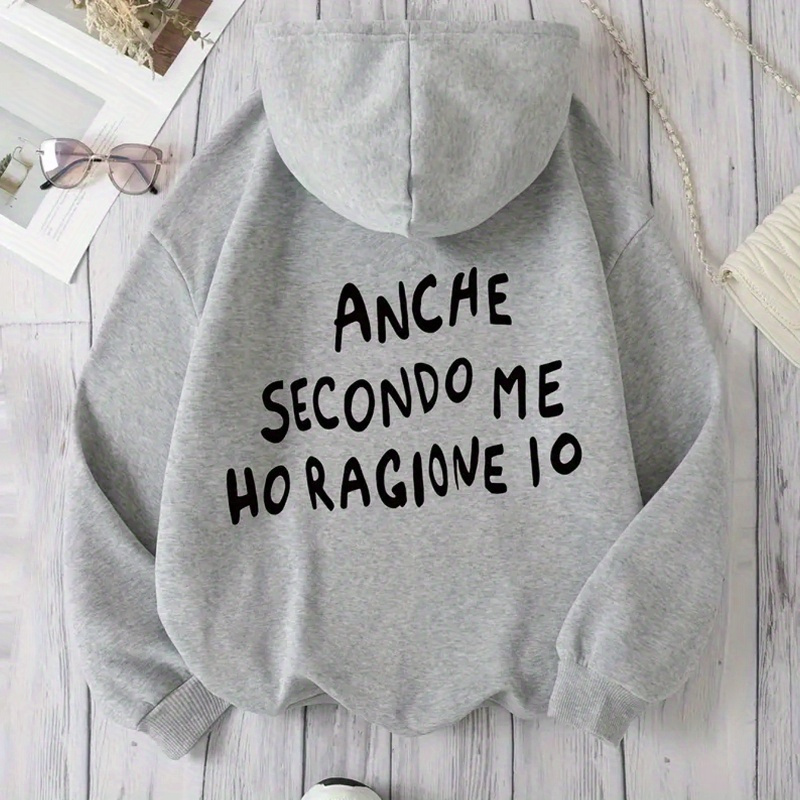 Women's Letter Print Hoodie, Casual Pullover Sweatshirt With Drawstring, Knitted Polyester Fabric, Fashionable Hoodie For Autumn/winter, Grey
Women's Letter Print Hoodie, Casual Pullover Sweatshirt With Drawstring, Knitted Polyester Fabric, Fashionable Hoodie For Autumn/winter, Grey