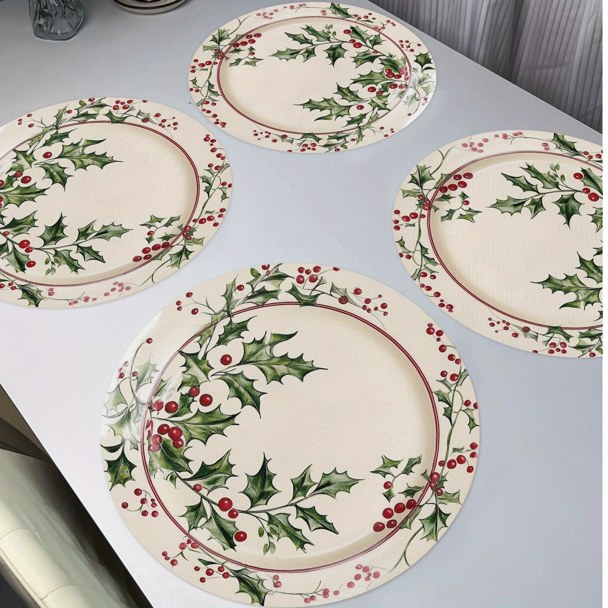 4pcs Set Placemats - Vintage Christmas Round Table Mats, Non-slip & Washable For Holiday Dining And Kitchen Decor
4pcs Set Placemats - Vintage Christmas Round Table Mats, Non-slip & Washable For Holiday Dining And Kitchen Decor