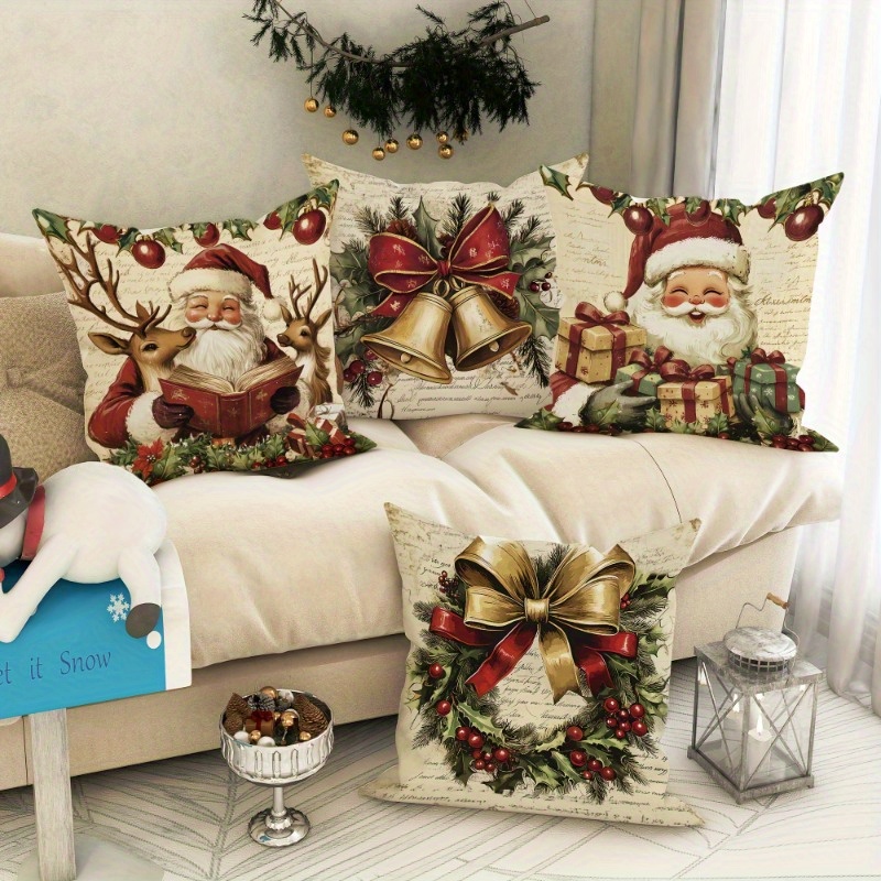 4pcs Set Christmas Throw Pillow Covers, 18x18 Inch - Vintage Santa, Reindeer & Holiday , , Farmhouse Style, Zip Closure, Machine Washable For Living Room & Bedroom Decor
4pcs Set Christmas Throw Pillow Covers, 18x18 Inch - Vintage Santa, Reindeer & Holiday , , Farmhouse Style, Zip Closure, Machine Washable For Living Room & Bedroom Decor
