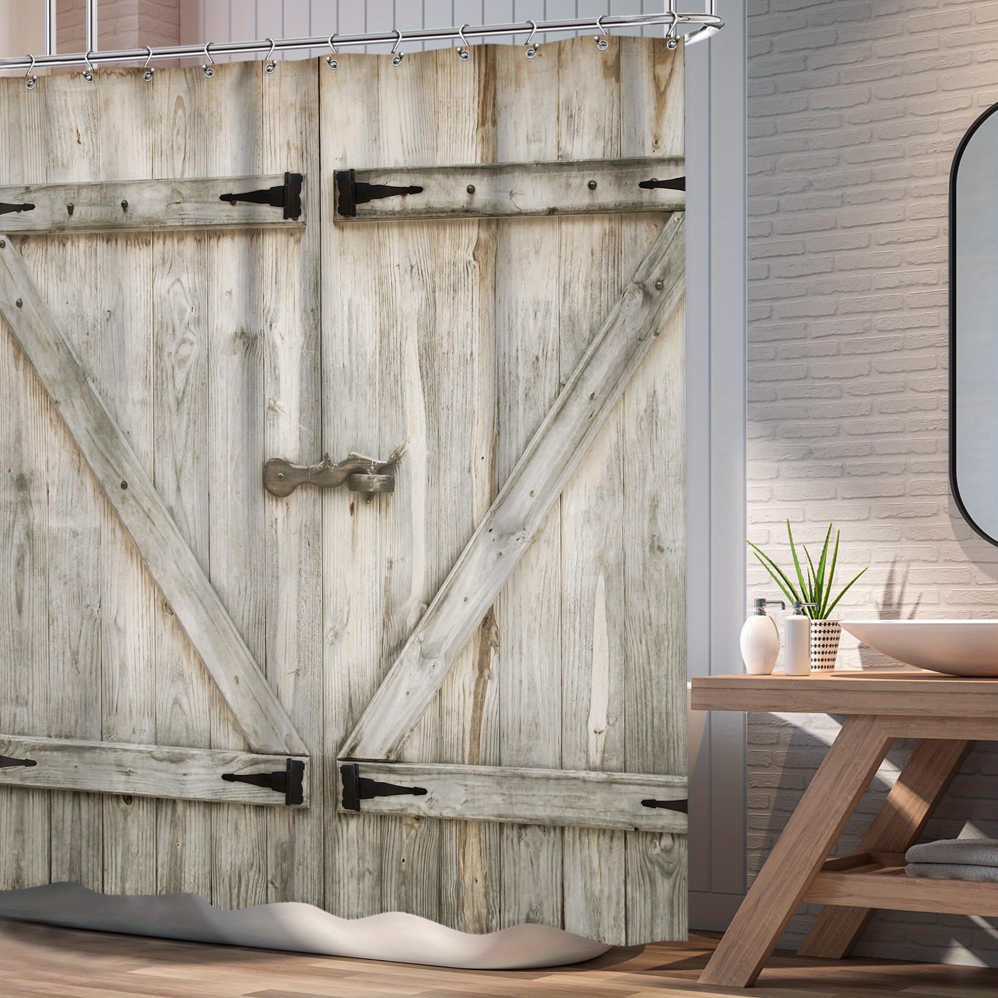 1pc Barn Door Gray Shower Curtain, Print Polyester Waterproof Bathroom Curtain With Hooks, Machine Washable
1pc Barn Door Gray Shower Curtain, Print Polyester Waterproof Bathroom Curtain With Hooks, Machine Washable
