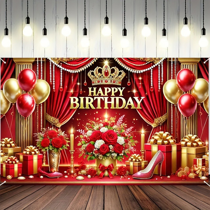 Luxurious Red & Golden Birthday Party Backdrop - Polyester Wall Hanging For Celebrations & Photo Props
Luxurious Red & Golden Birthday Party Backdrop - Polyester Wall Hanging For Celebrations & Photo Props