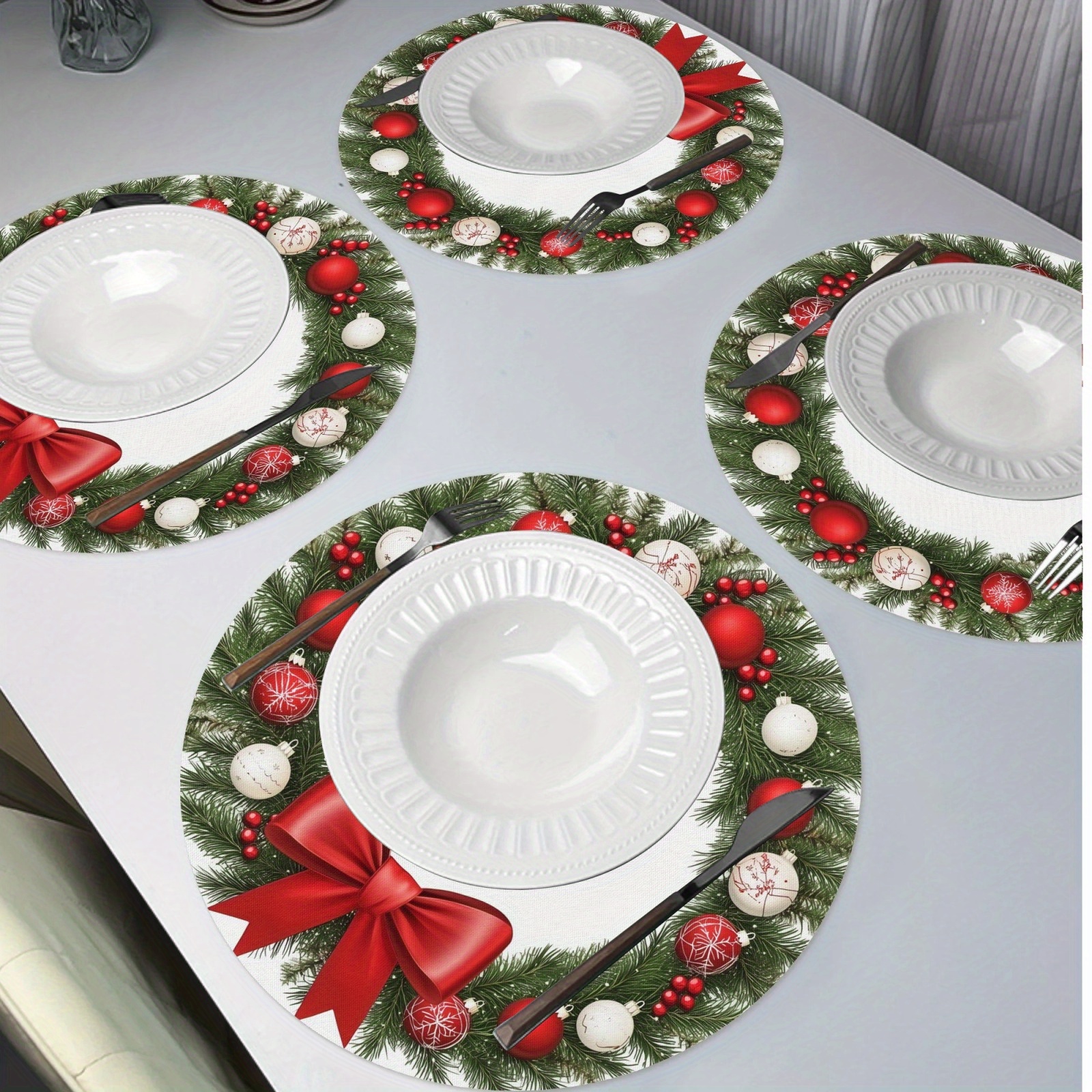 Set Of 4 Christmas Wreath Placemats - Table , Washable, Decor For , , And - 15-, 100%
Set Of 4 Christmas Wreath Placemats - Table , Washable, Decor For , , And - 15-, 100%