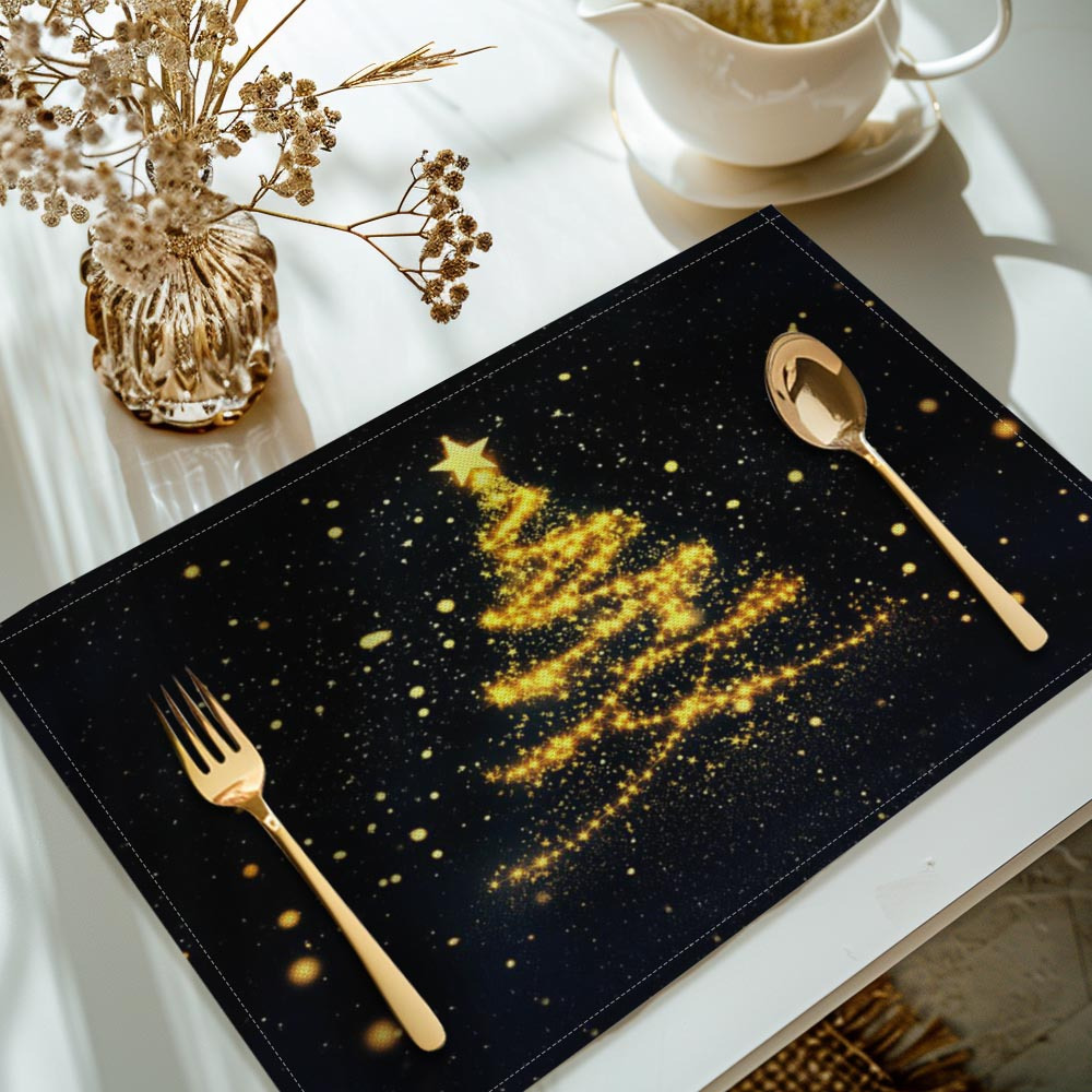 4pcs Set Christmas Tree Placemats - Black & Golden, Washable Polyester Table Mats For Holiday Dining Decor
4pcs Set Christmas Tree Placemats - Black & Golden, Washable Polyester Table Mats For Holiday Dining Decor