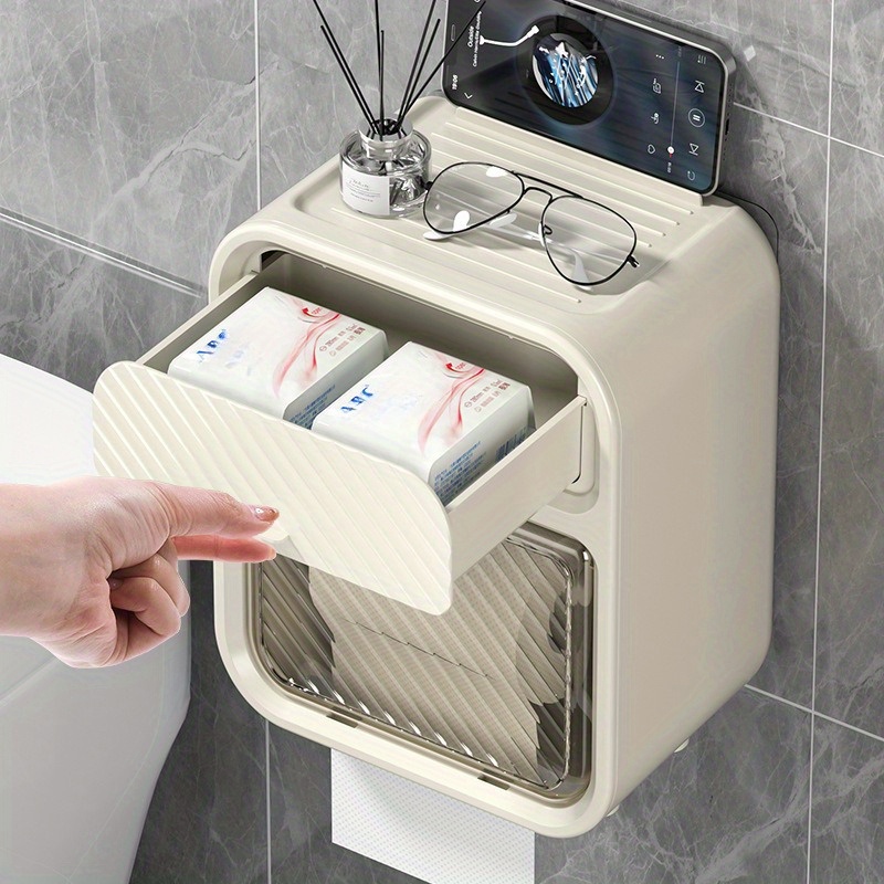 1pc Toilet Paper Holder, Bathroom Tissue Storage Rack, Wall Mounted Tissue Container, Multifunctional Toilet Roll Paper Holder, Bathroom Accessories
1pc Toilet Paper Holder, Bathroom Tissue Storage Rack, Wall Mounted Tissue Container, Multifunctional Toilet Roll Paper Holder, Bathroom Accessories