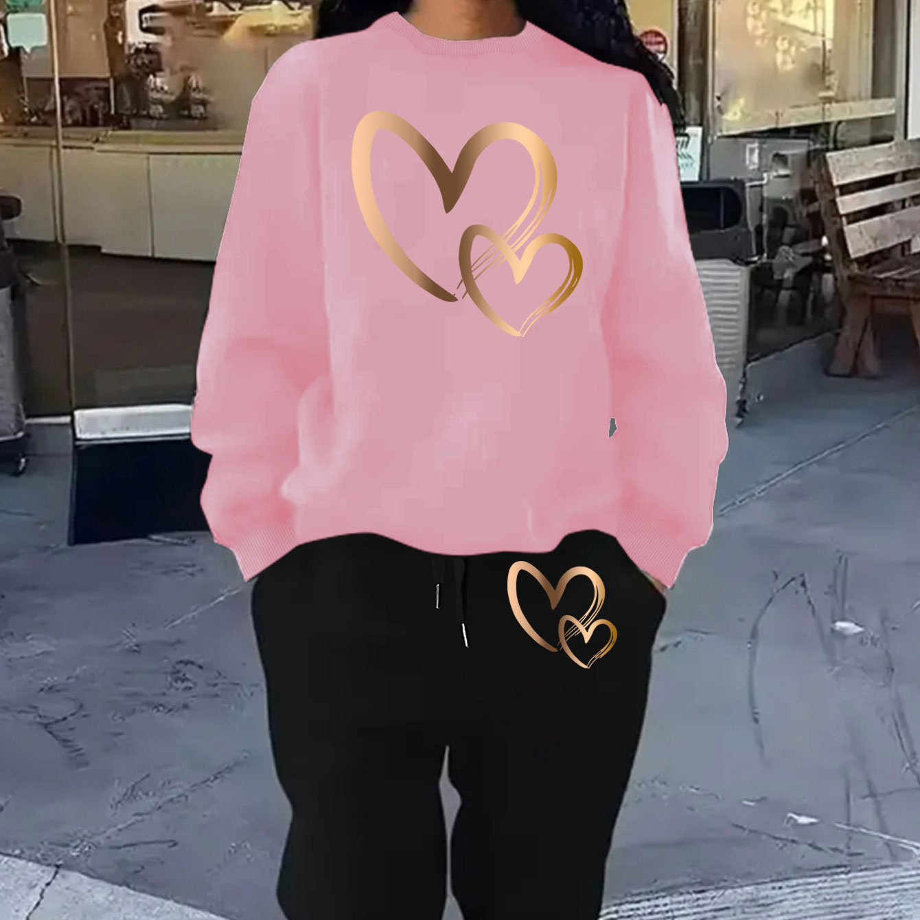 Valentine's Day Love Heart Print Plus Size Women's Tracksuit - Cozy Long Sleeve Crewneck Sweatshirt & Joggers Set, Casual Sportswear, Autumn Winter, Hoodie
Valentine's Day Love Heart Print Plus Size Women's Tracksuit - Cozy Long Sleeve Crewneck Sweatshirt & Joggers Set, Casual Sportswear, Autumn Winter, Hoodie