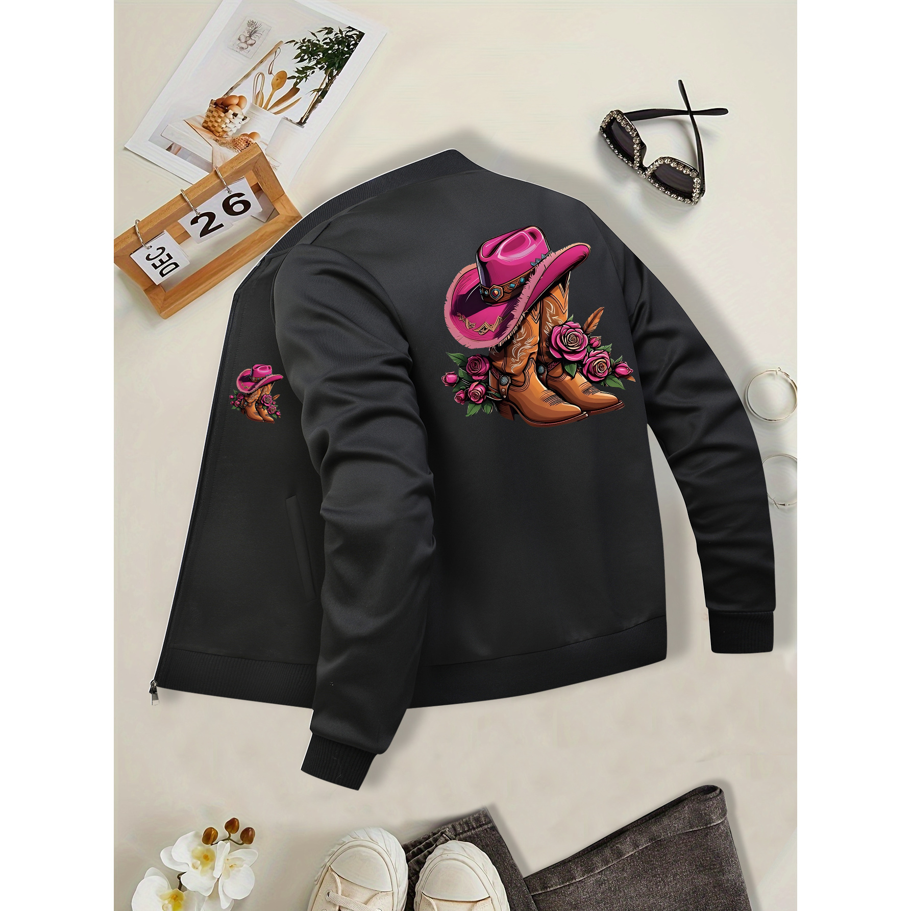 Women's Casual Print Polyester Jacket With Baseball Collar, Long Sleeve Zip-up Outerwear With Pockets, Knit Fabric, Wear
Women's Casual Print Polyester Jacket With Baseball Collar, Long Sleeve Zip-up Outerwear With Pockets, Knit Fabric, Wear