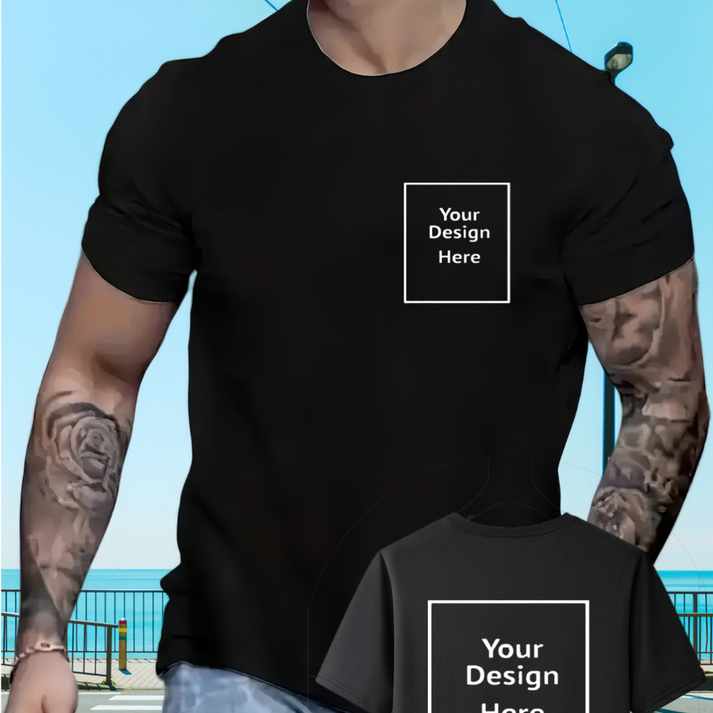 1pc Men's Casual Crew Neck T-shirt With Customizable Front/, Slight Stretch Knit Fabric, Regular Fit - Summer Short Sleeve Tops
1pc Men's Casual Crew Neck T-shirt With Customizable Front/, Slight Stretch Knit Fabric, Regular Fit - Summer Short Sleeve Tops