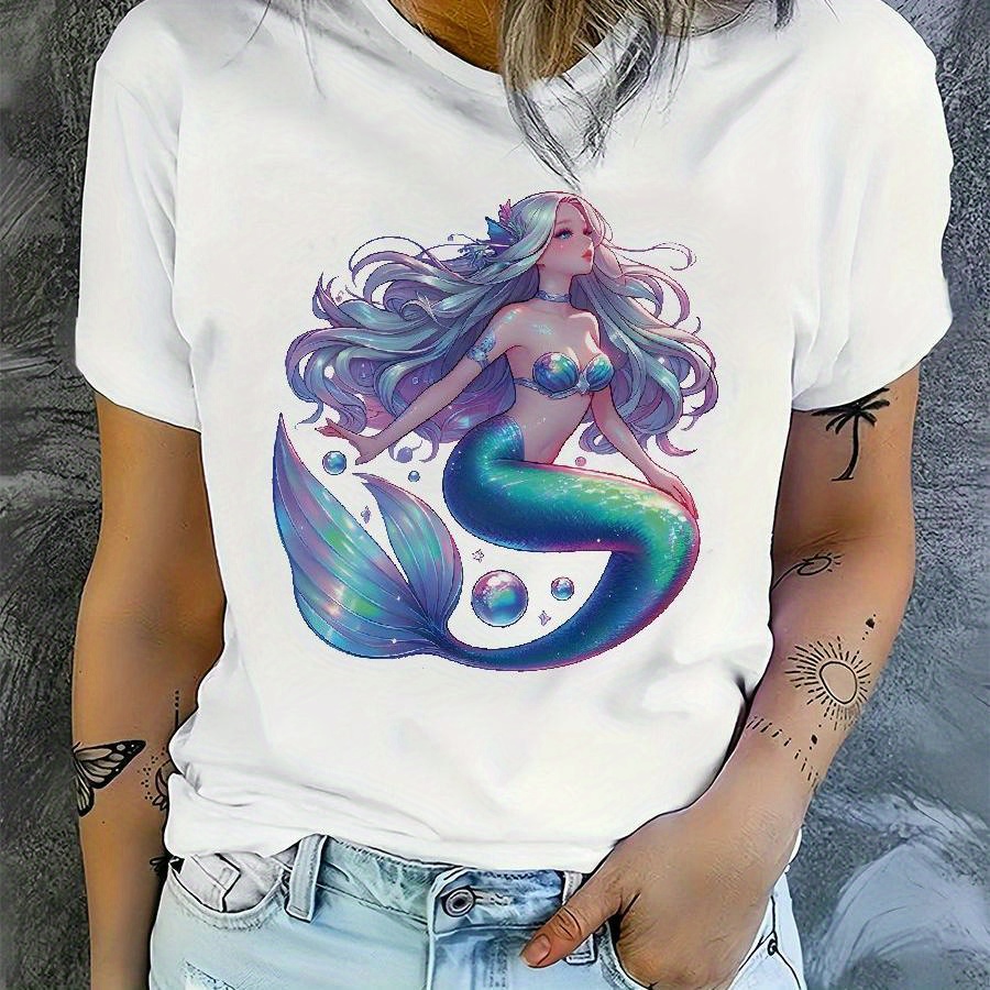 Mermaid Graphic Women's T-shirt - Casual Round Neck, Short Sleeve, Stretchy Polyester , Machine Washable - Ideal For Spring/summer/fall
Mermaid Graphic Women's T-shirt - Casual Round Neck, Short Sleeve, Stretchy Polyester , Machine Washable - Ideal For Spring/summer/fall